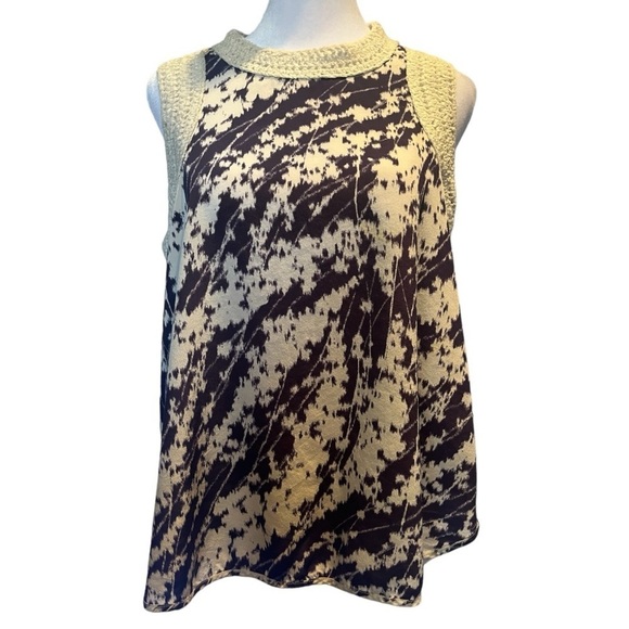 Elizabeth and James 100% Silk Sleeveless Top with Crochet Detailing In Indigo XS - Picture 1 of 8